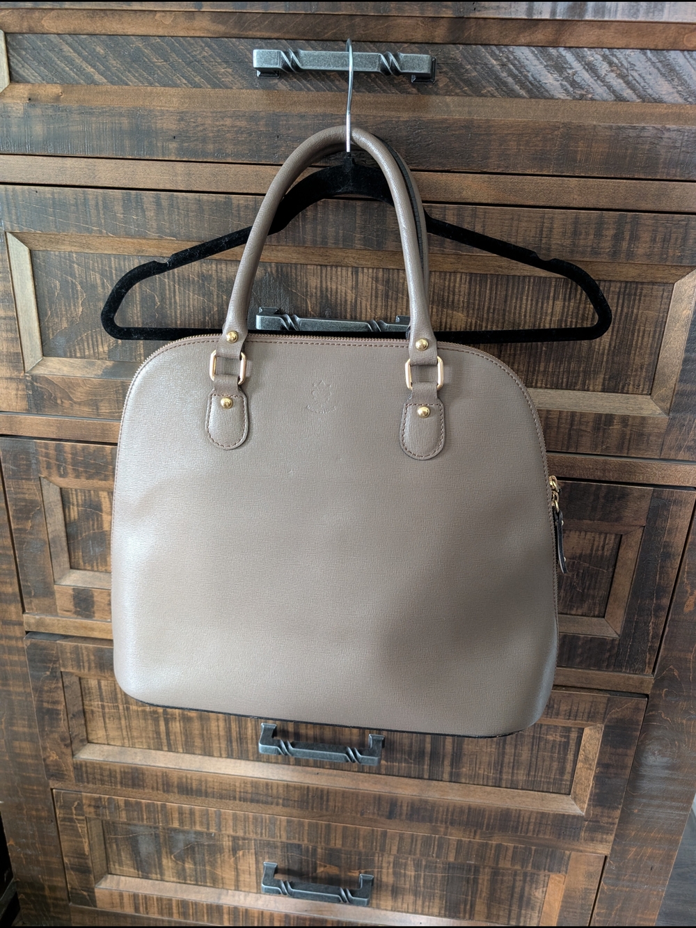 Vera Pelle Taupe Dome Satchel with Double Top Handles